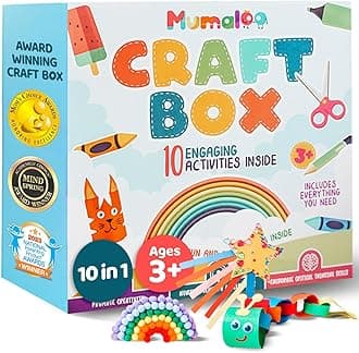 Mumaloo Craft Box for Kids - 10 Creative Arts and Crafts for Kids Ages 4-8, Fun, No Mess Educational Preschool & Homeschool Art Projects, Toddler Crafts Kit Supplies, 3 4 5 6 7 8 Year Old Girls & Boys