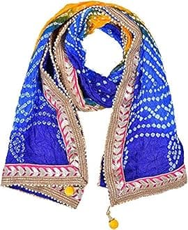 PK HUB Women's Silk Jaipuri Rajasthani Bandhani Bandhej Heavy Dupatta with Gota Work and Latkan