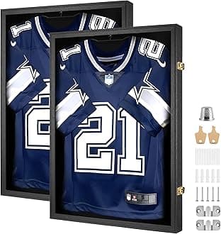 Yaetm Jersey Frame Display Case 2 Pack, Football Jersey Display Case for Wall, Lockable Shadow Box with 98% UV Protection Acrylic and Hanger for Hockey Soccer Basketball Baseball Shirts, Black