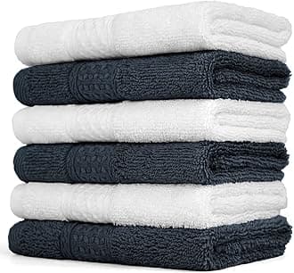 Cleanbear Wash Cloths 100% Cotton Washcloths, 6-Pack Super Soft Facecloths - 13” x 13” (White & Dark Gray)