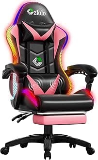 Gaming Chair, Racing Style RGB LED Lights Gaming Chairs for Adults and Kids, Lumbar Massager Gamer Chair, High Back Reclining Computer Chair with Footrest and Headrest (Black/Pink)