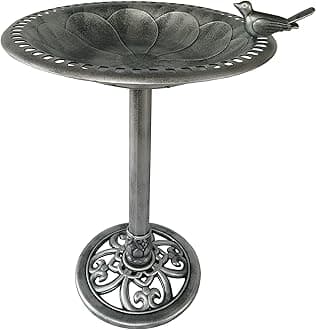 BACKYARD EXPRESSIONS PATIO · HOME · GARDEN 915024 Outdoor Garden Bird Bath- Silver- Weather Resistant Polyresin-30 Inch-Backyard Expressions