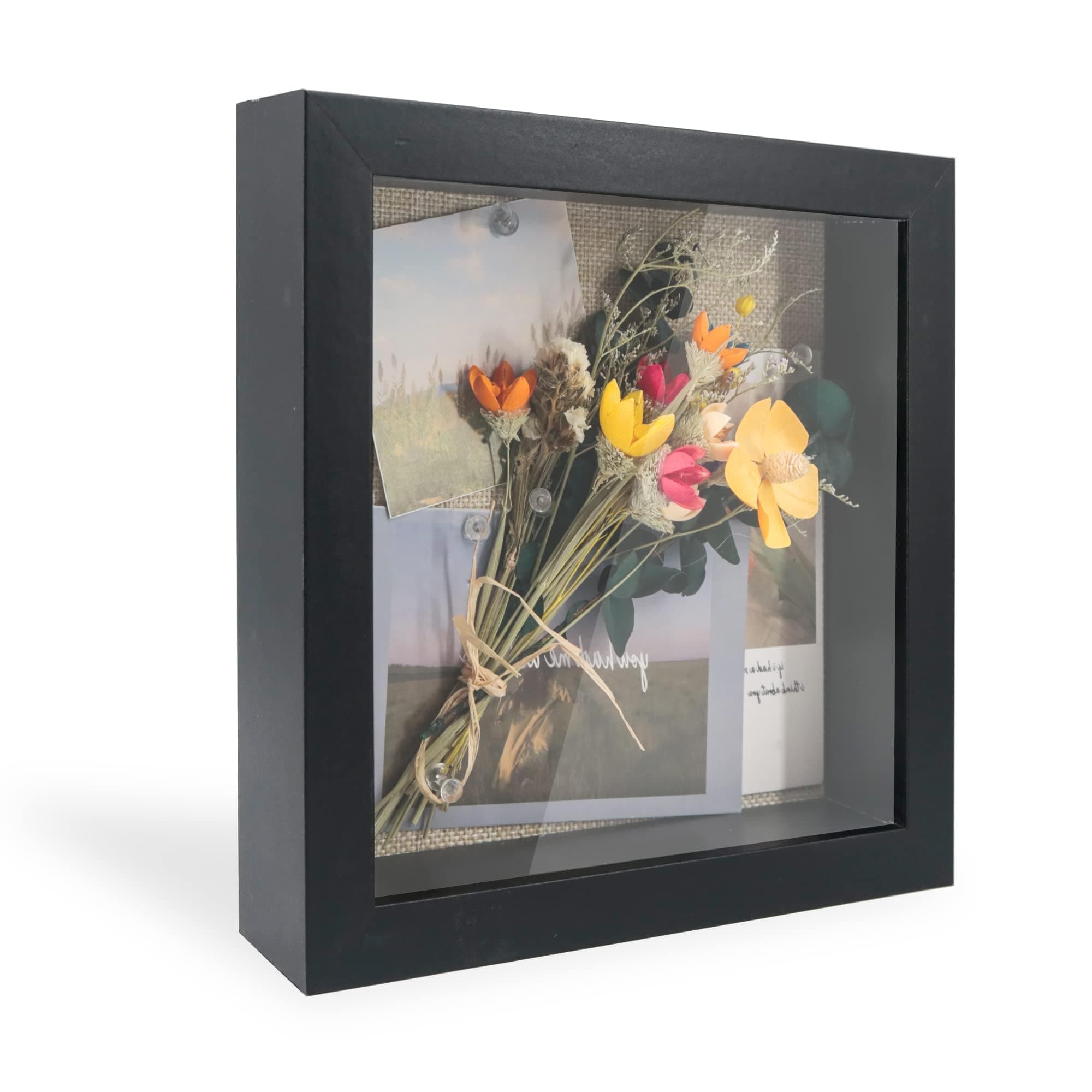GraduationMall 20X20cm 3D Black Shadow Box Frame Deep Display Box with Linen Back,Ideal for Memorabilia Pictures Flowers Medals Tickets,Tabletop and Wall Hanging