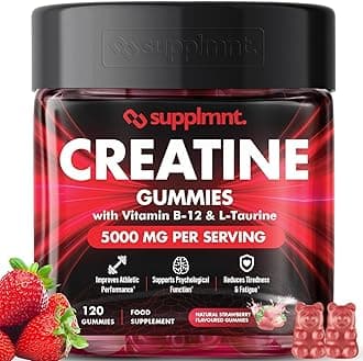 Creatine 120 Gummies Max 5000mg for Men & Women Creatine Monohydrate Plus B12 and L-Taurine Chewable Gummies, 1 Month Supply (Single, Strawberry)