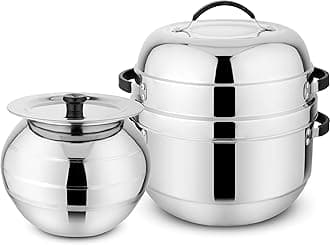 Prabha Thermal Rice Cooker 1 Kilogram | Cook N Serve Delight Cooker Stainless Steel Rice & Noodles Cookers | Double Layer Serving Pot Choodarapetty Pot & Rubber Gasket | Gas Stove Compatible 1-Year