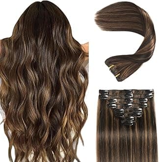 Clip in Hair Extensions Real Human Hair 3.8oz/105g Clip ins 100% Human Hair Extension for Women 8pcs Per Set with 18 Clips Double Weft (20 Inch #1B/6 Natural Black to Chestnut Brown)