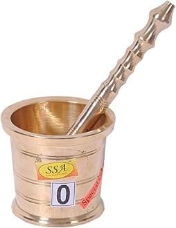 SHIV SHAKTI ARTS Traditional Mortar&Pestle Ural for Medicine/Vintage Antique Brass Kharal Okhli & Musal Set(Medium Size)