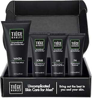 Tiege Hanley Mens Skin Care Set, Essential Skin Care Routine for Men (System Level 1) - Face Wash Kit for Fines Lines & Wrinkles - Men's Skincare Set Includes Face Wash, Facial Scrub, & Moisturizer