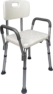 Rehamo Shower Chair Stool with Arms, Adjustable Shower Stool & Bathroom Chair for Patients, Disabled & Seniors, Medical Shower Seat & Bath Shower Chair for Elderly, Handicap & Adults