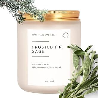 SENSE ISLAND Frosted Fir and Sage Scented Candle for Women and Men, Natural Soy Wax 50 Hrs Burn Time Highly Scented House Warming Winter Holidays Gifts