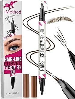 Curved Eyebrow Pen - Eyebrow Pencil, Brow Pencil 2-in-1 Dual-Ended Microblading Eyebrow Pen with Curved Tip and Precise Brush-Tip for Natural Hair-Like Brows, Last All-Day, Dark Brown