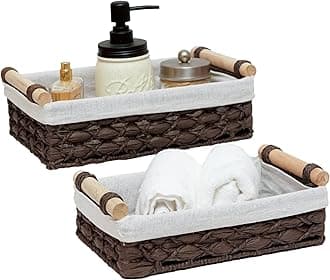 DUOER Storage Basket Wicker Baskets for Organizing with Handle Decorative Storage Bins for Countertop Toilet Paper Storage Basket for Toilet Tank Top Small Baskets Set (Set of 2)