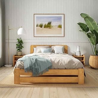 Small Double Bed Frame – Solid Pine Wooden Bed Frame for Adults, F1 Easy Assemble Bed with Sturdy Slats & Extra Four Supportive Legs, Comfortable Bedroom Furniture | 4ft (Alder)