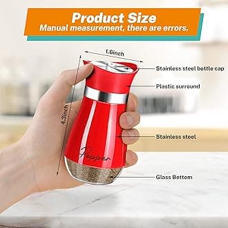 Arrozon Salt and Pepper Shakers Set,4 oz Glass Bottom Salt Pepper Shaker with Stainless Steel Lid for Kitchen Cooking Table, RV, Camp,BBQ Refillable Design Christmas Kitchen Decor Gifts(Red)