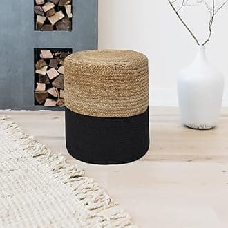 THE HOME TALK Ottoman Pouf | Hand-Braided |100% Jute | Large Funiture Pouf | Footrest, Bean Bag, Floor Chair | Great for The Living Room, Bedroom & Kid?s Room | 14 x 14 x 16 Inch | Natural Black