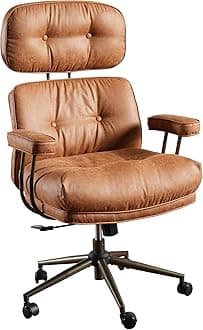 ovios Ergonomic Home Office Chair, High Back Faux Suede Leather Executive Chairs with Thick Cushion, Comfy Swivel Rolling Computer Armchair, Brown