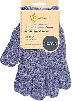 Evridwear Exfoliating Dual Texture Bath Gloves for Shower, Spa, Massage and Body Scrubs, Dead Skin Cell Remover, Gloves with Hanging Loop (1 Pair Heavy Glove)