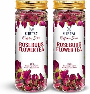 BLUE TEA - Rose Buds Tea - 60 gm (Pack of 2) | Natural Sun Dried Buds, Caffeine-free Herbal Tea, Rich in VIT - C | Recycled Food Grade Pet Jar