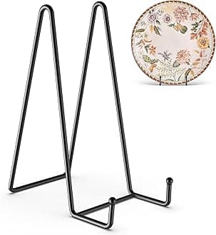 HONGYUTAI 3 Pack 10 Inch Plate Stands for Display Picture - Vinyl Table Top Display, Decorative Metal Frame Holders for Book , Photo and Platter, Tabletop Art, Black 3 Packs