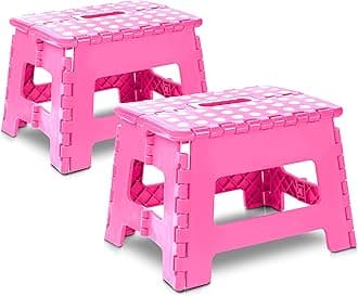 Utopia Home Folding Step Stool - (Pack of 2) Foot Stool with 9 Inch Height - Holds Up to 300 lbs - Lightweight Plastic Foldable Step Stool for Kitchen, Bathroom & Living Room (Pink)