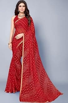 Satrani Women'S Bandhani Printed Chiffon Saree With Unstitched Blouse Piece