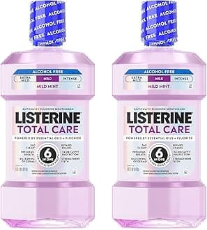 Total Care Alcohol-Free Mild Mouthwash, 6 Benefit Oral Rinse to Help Kill 99.9% of Germs That Cause Bad Breath, Strengthen Enamel, Mild Mint Flavor, Twin Convenience Pack, 2 x 1 L