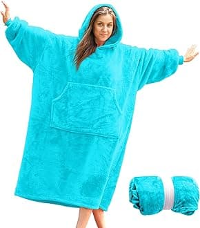 Winkcao Blanket Sweatshirt Hoodie Blanket, Wearable Blanket Blanket Hoodie for Women, Hooded Blanket Cozy Blanket Women, Super Warm and Oversized Blanket with Sleeves and Giant Pocket (Teal)