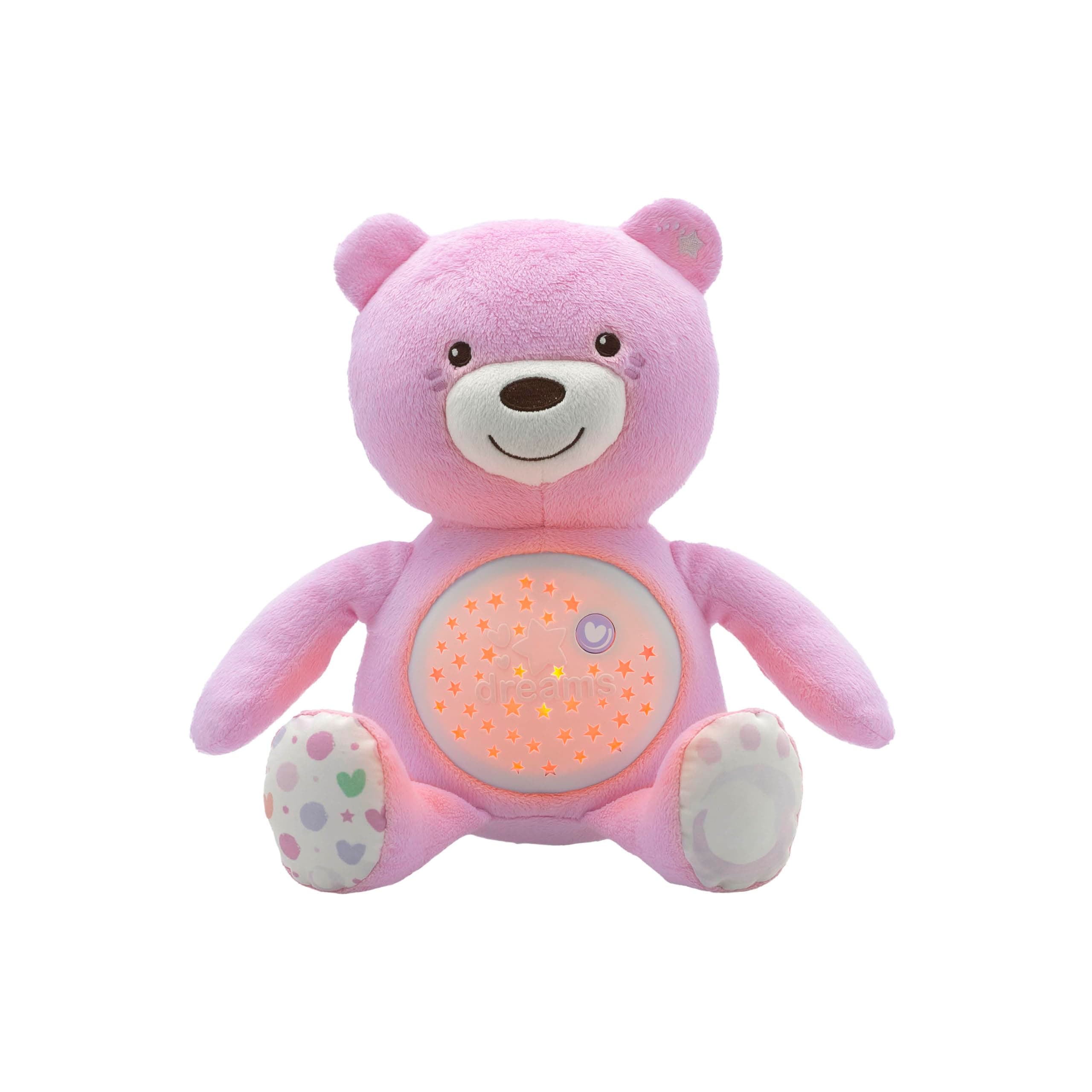 First Dreams Teddy Bear with Night Light, Pink | Projects Stars, Lighting Effects, Relaxing Music, Calming for Baby