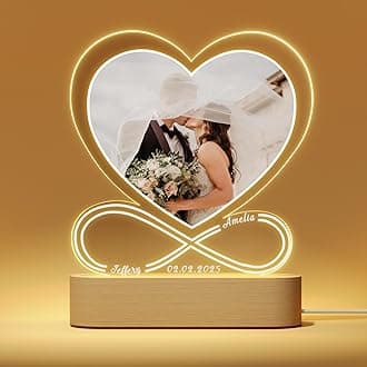 Personalized Valentines Gifts for Him Her, Customized Anniversary Acrylic Gift for Women Men Boyfriend Girlfriend, Custom Picture Frame with LED Light for Couple Wife Husband on Valentines Day