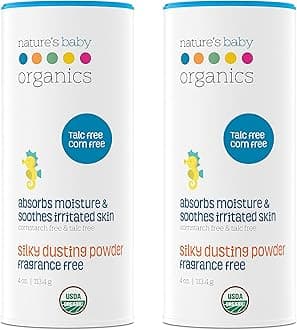Nature's Baby Organics Baby Powder Corn Free/Talc Free Diaper Dusting Powder with Aloe Soft Gentle 100% Organic Baby Powder Hypoallergenic Fragrance Free, 4 oz Each, 2 PackUSDA Organic