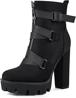 wetkiss Platform Boots for Women, Heeled Combat Boots Chunky Heel Booties Round Toe Lace Up High Heel Ankle Boots