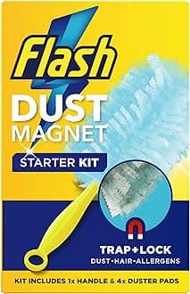 Flash Duster Dust Magnet Starter Kit (1 Handle + 4 Refills), Trap & Lock Away Dust, Dirt & Hair In No Time