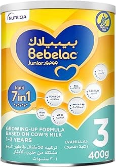 Bebelac Junior 3 Nutri 7in1 Palm Oil Free Stage 3 Growing Up Milk Formula, from 1 to 3 years 400g tin| Fortified with Iron, Vitamin C, prebiotics & postbiotics (3-GL)