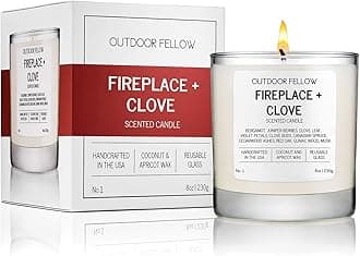 Outdoor Fellow Fireplace and Clove Scented Candle, 8oz, Coconut & Apricot Wax Blend, Bergamot, Clove Buds, Cedarwood, Reusable Glass, 40-50 Hour Burn Time