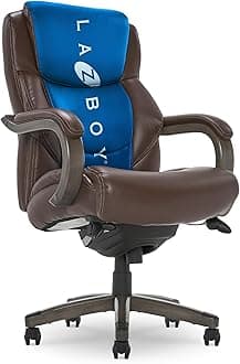 La-Z-Boy Delano Big & Tall Executive Office Chair | High Back Ergonomic Lumbar Support, Bonded Leather, Brown with Weathered Gray Wood |