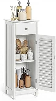 Bathroom Floor Cabinet Storage Organizer Set with Drawer and Single Shutter Door Wooden White UBBC43WT