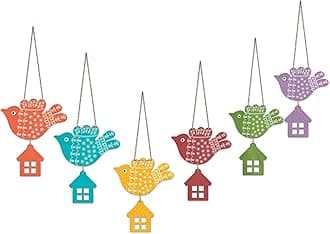 Artvibes Multicolored Flying Birds Wooden Art Decoration Item for Living Room | Printed Wall Decoration | Graphic Artwork | Aesthetic Wooden Decor | Sceneries | Unique Gift Items (WH_9101N), Set of 6