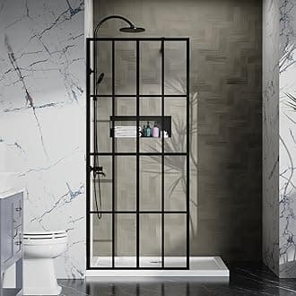 34" x 72" Clear Tempered Glass Walk-in Shower Screen - Black Finish