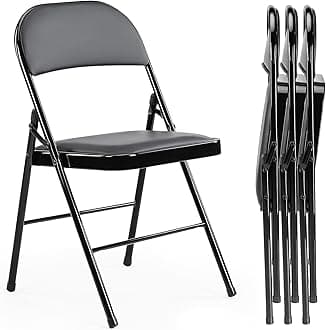 Sweetcrispy Folding Chair 4 Pack, Leather Padded Folding Chairs, Sturdy Metal Foldable Chairs, Easy to Use and Store, Outdoor and Indoor, for Home, Office, Party, Comfy, Black