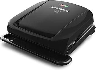 4-Serving Removable Plate Electric Grill and Panini Press, George Tough Non-Stick Coating, Drip Tray Catches Grease, Black