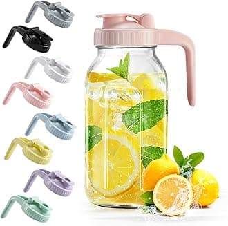 Mason Jar with Pour Spout Lid V-shaped, 2 Quart Iced Tea Pitcher Double Leak Proof, 64 oz Drink Pitcher for Breastmilk, Sun Tea, Juice, Coffee Creamer