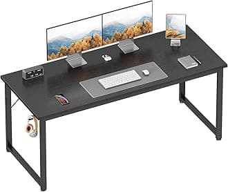 ODK 54 Inch Large Modern Simple Office Desk, Gaming & Writing Desk, Large Legroom, Metal Frame, Black