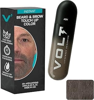 VOLT Grooming Instant Beard Color Single Pack - Quick Drying Plant Based Hypoallergenic Brush on Color for Beards, Mustaches, and Eyebrows - 0.35 Fl Oz (10 ml), Ash (Gray/Brown)