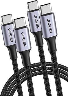 UGREEN USB Type C Cable PD Compatible 100W/5A Ultra Fast Charging USB C to USB C Disconnect Prevention, Compatible with Type-C Models such as iPhone 15, MacBook Pro, Matebook, iPad, Xperia, Galaxy and