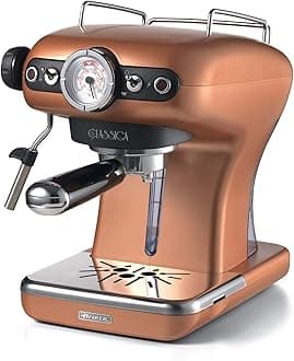 Ariete Classica Espresso Coffee Machine with Manometer and Milk Frother, Auto Shut-off, Cappuccino Maker, Ground Coffee and ESE Pod Compatible, 850W, 15 Bar, for Home and Office - Copper ART1389KU