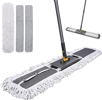 Heavy Duty Industrial Mop, 90cm Wide Large Commercial Flat Mop with 155cm Telescopic Handle, Dust Sweeper Mops with 3 Reusable Pads, Professional Floor Mops for Warehouse, Office, Hotel