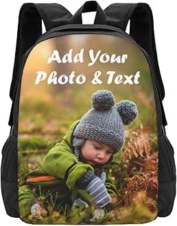 – Custom Backpack with Photo/Picture Personalised Rucksack for Adults with Your Own Design Name Text, Customisation Casual Bookbags Laptop Backpacks for Student Girls Boys