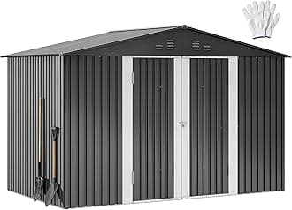 DWVO 9x6 FT Outdoor Storage Shed with Ventilation Windows, Utility Tool Shed Metal Storage Garden Shed with Door & Lock for Bike Storage, Waterproof Trash Shed for Backyard Garden Patio, Dark Dray