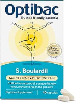 Optibac Probiotics Saccharomyces Boulardii - Vegan Digestive Probiotic Supplement with 5 Billion Live Cultures - Most Trusted & Recommended Brand - 40 Capsules