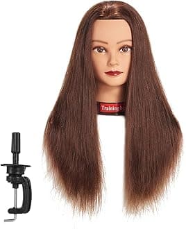 24"-26" 100% Human hair Mannequin head Training Head Cosmetology Manikin Head Doll Head with free Clamp (Dark Brown)